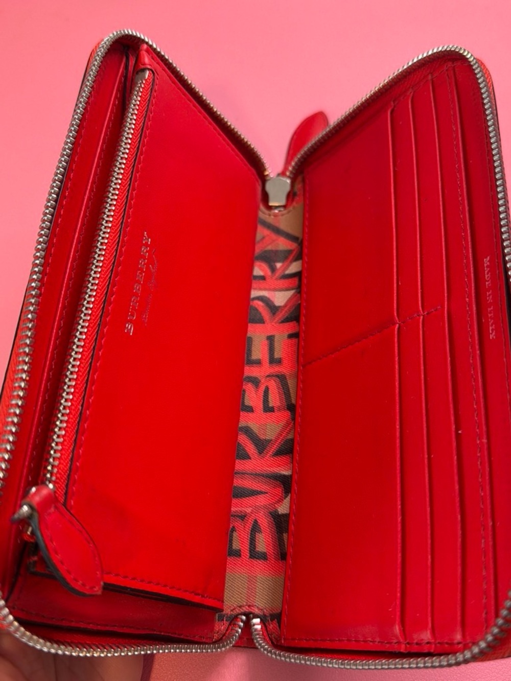 Burberry Red Graffiti Check Zip Wallet - Picture 5 of 6